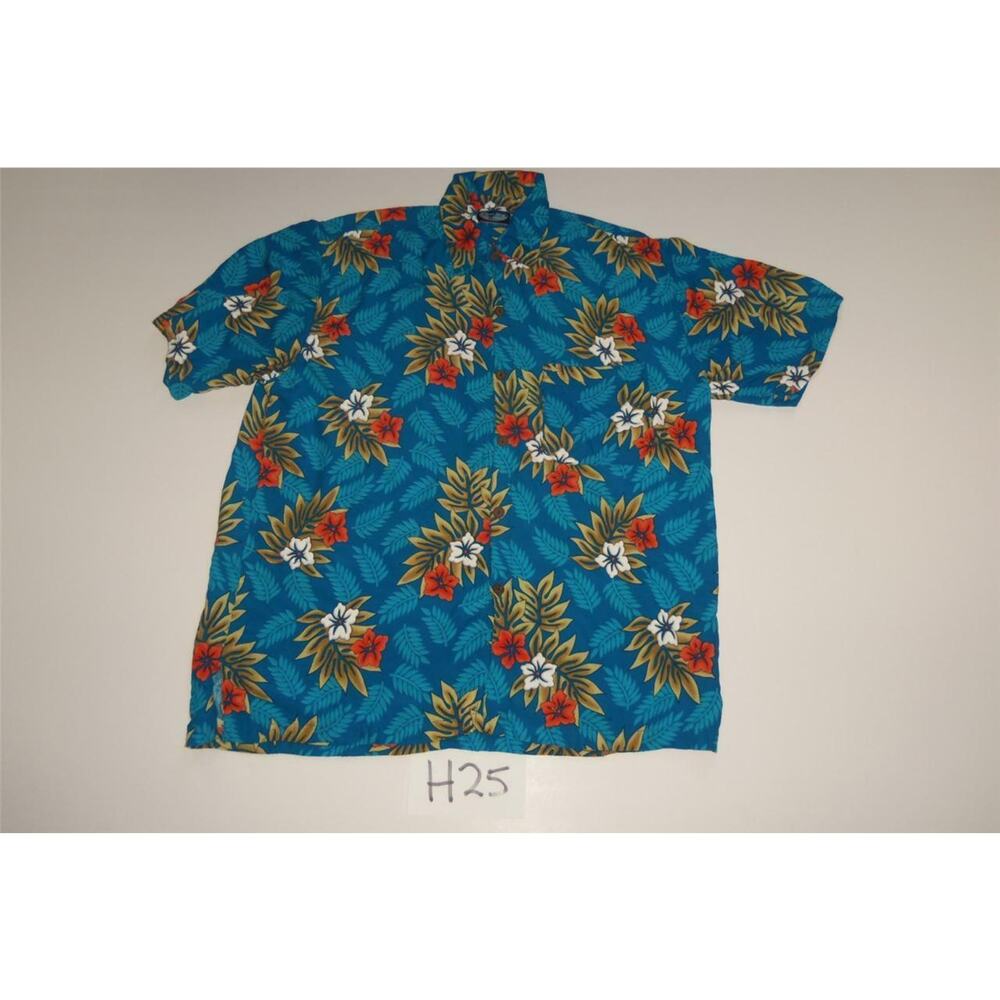 Blue Sky Hawaiian Shirt Size Large Rayon Mens -0713H25